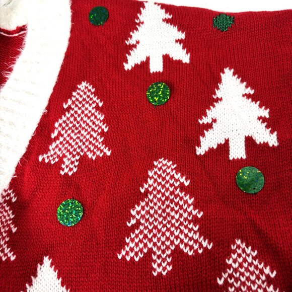 33 Degrees Cardigan Ugly Christmas Sweater w/ Christmas trees & spangles Large - Picture 6 of 16